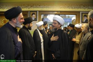 حضور استاد میرزا محمد مهدی ارگانی بهبهانی در مراسم ترحیم نوه آیت الله هاشمی شاهرودی(ره)